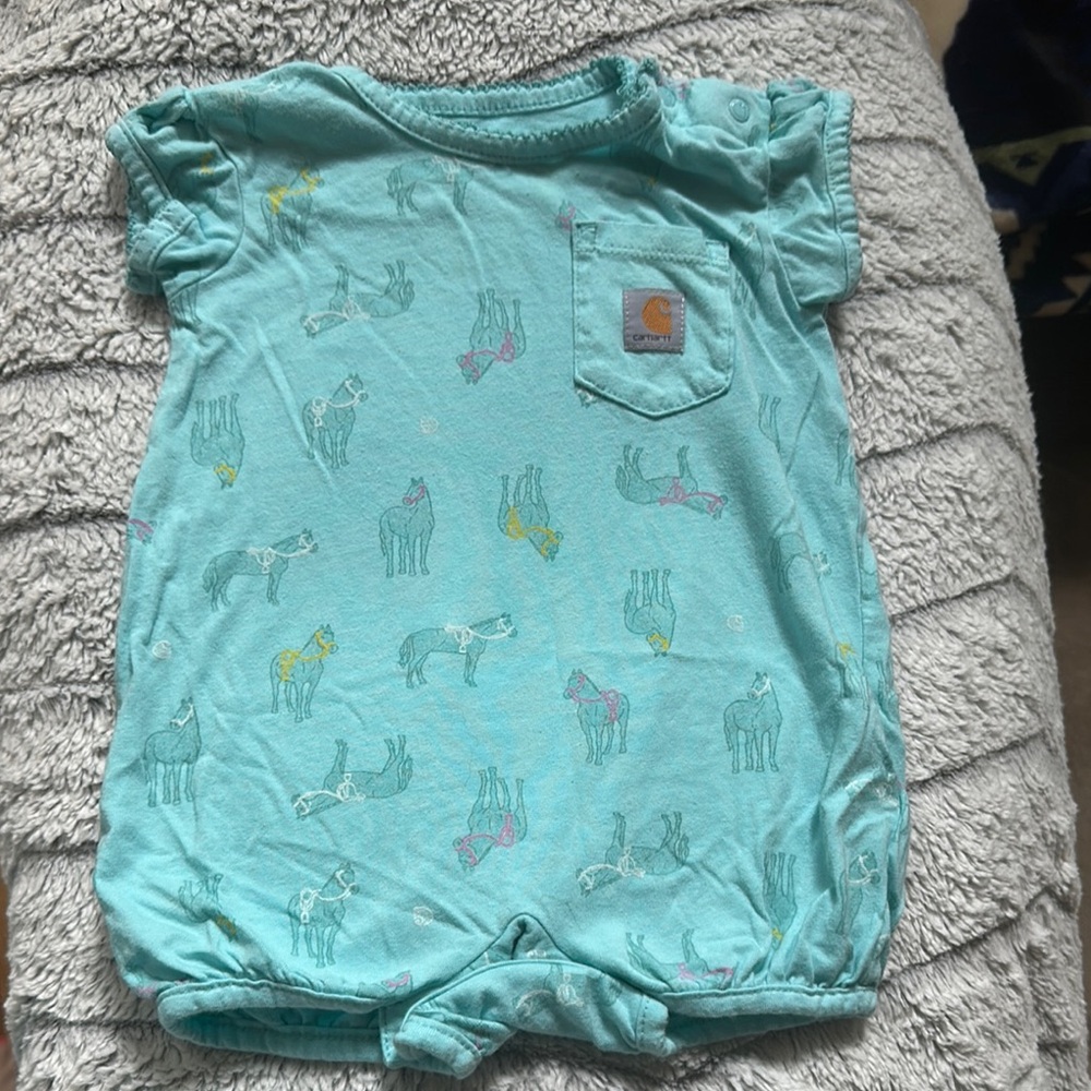 Carhartt Blue Horse Print Onesie with Ruffle Sleeves